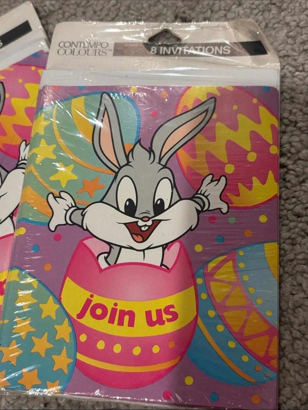 Vintage Baby Looney Tunes Bugs bunny party invitations set of 5